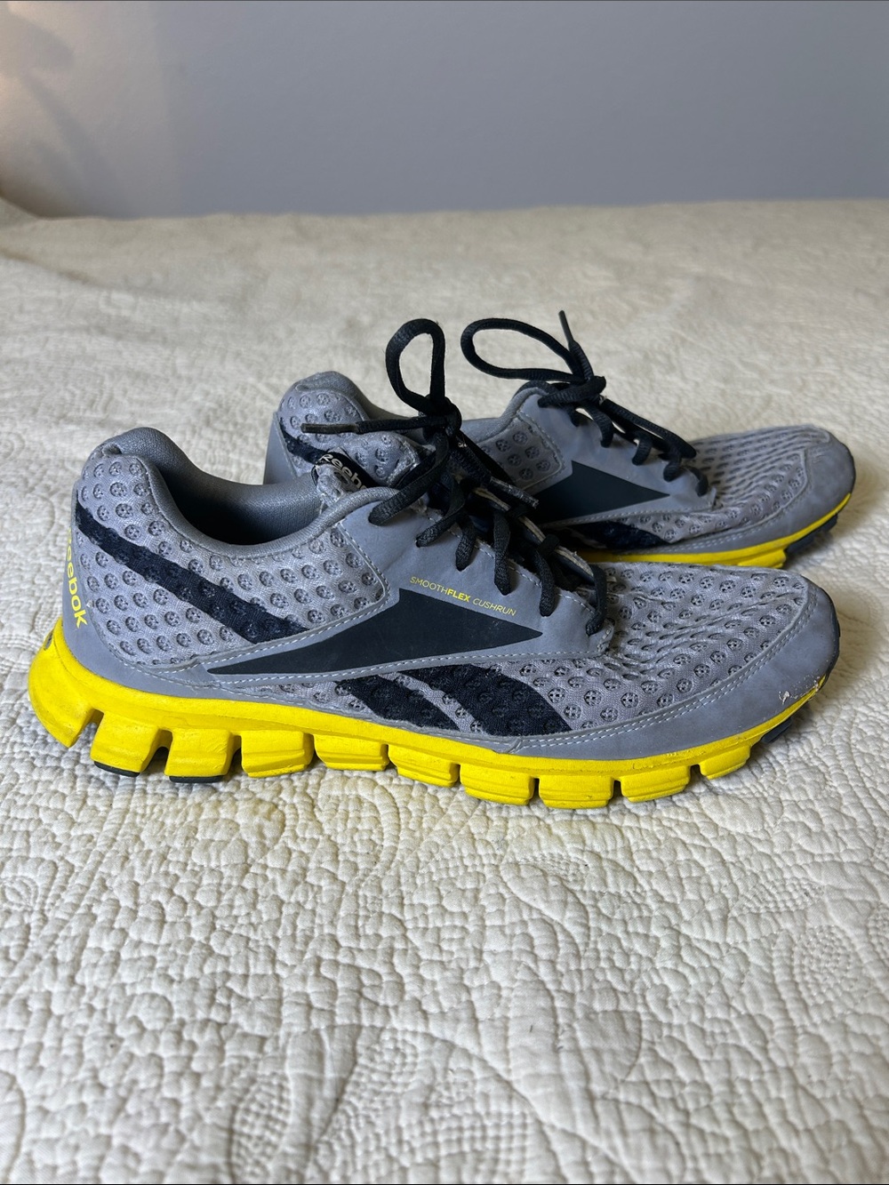 Reebok Grey and Black Sneakers with Yellow Trim